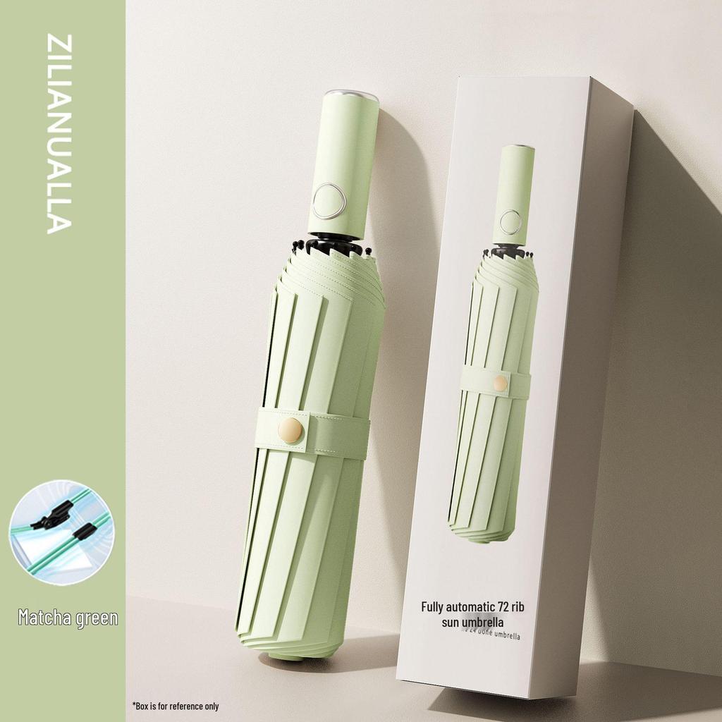 72-Rib Automatic Ring Buckle Umbrella: Portable, Reinforced, Dual-Use for Sun & Rain, Folding Hook Design for Men & Women