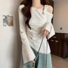 Design Pure Style Off-shoulder Long-sleeved Top for Women's Spring and Autumn Thin Slim Knitted Sweater