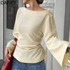 Women's Fashion Casual Spring Autumn Solid Color Print Long Sleeve One Shoulder Blouses & Shirts