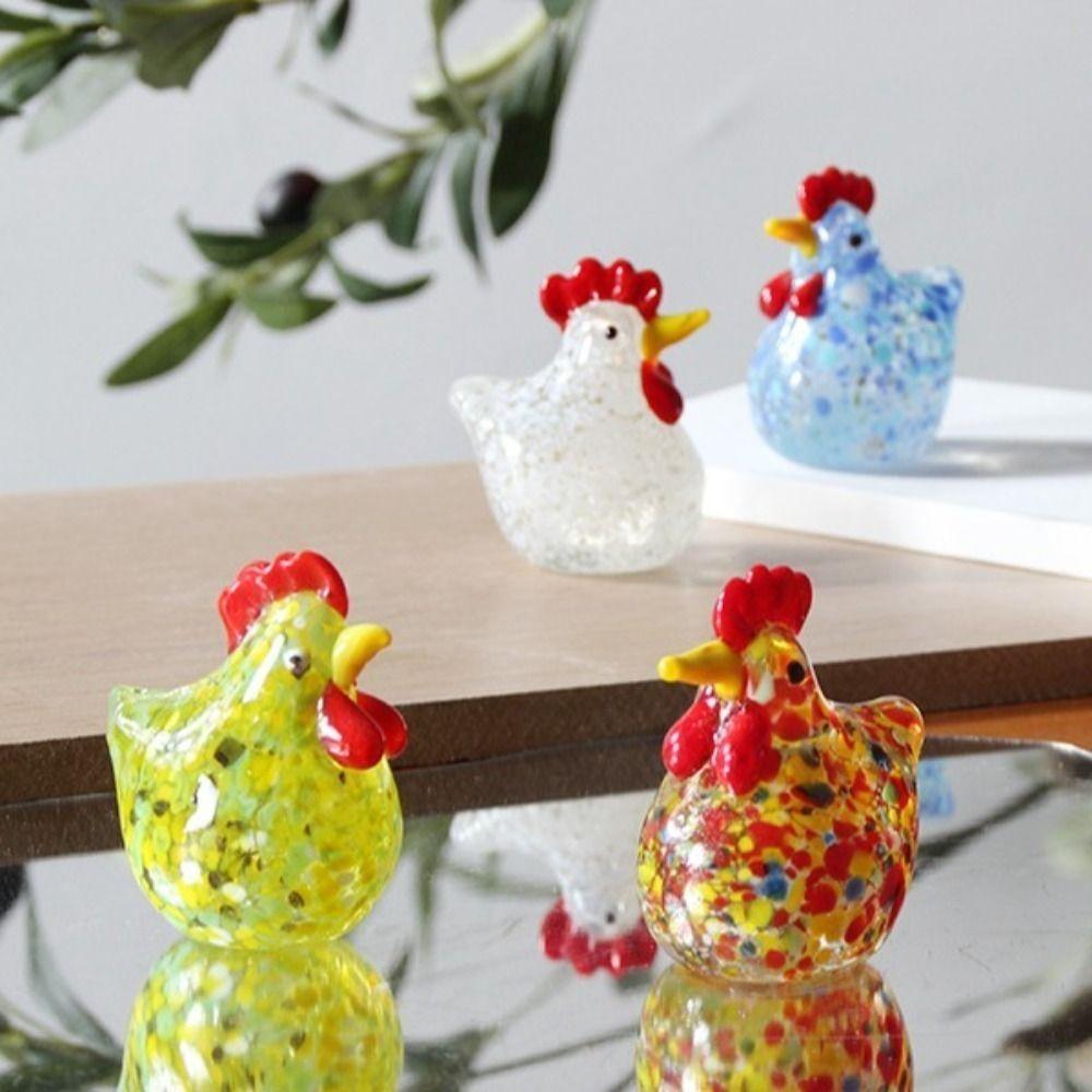 Mini Glass Chicken Figurines Hand Blown Turkey Sculpture Crystal Rooster Statues  Living Room