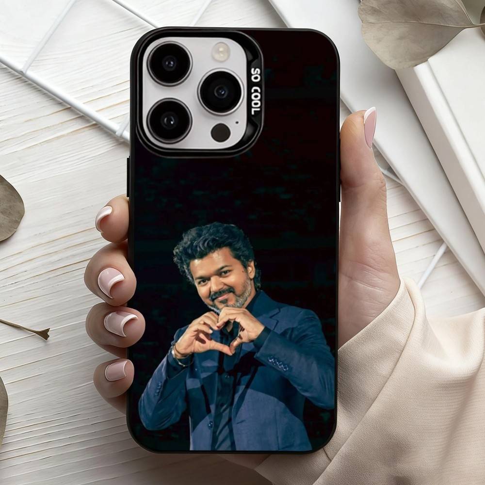 T-ThalaPathy Actor V-Vijay-Y Phone Case For iPhone17,16,15,14,13,12,11 Plus,Pro Max Black Candy Silver Plated Cover
