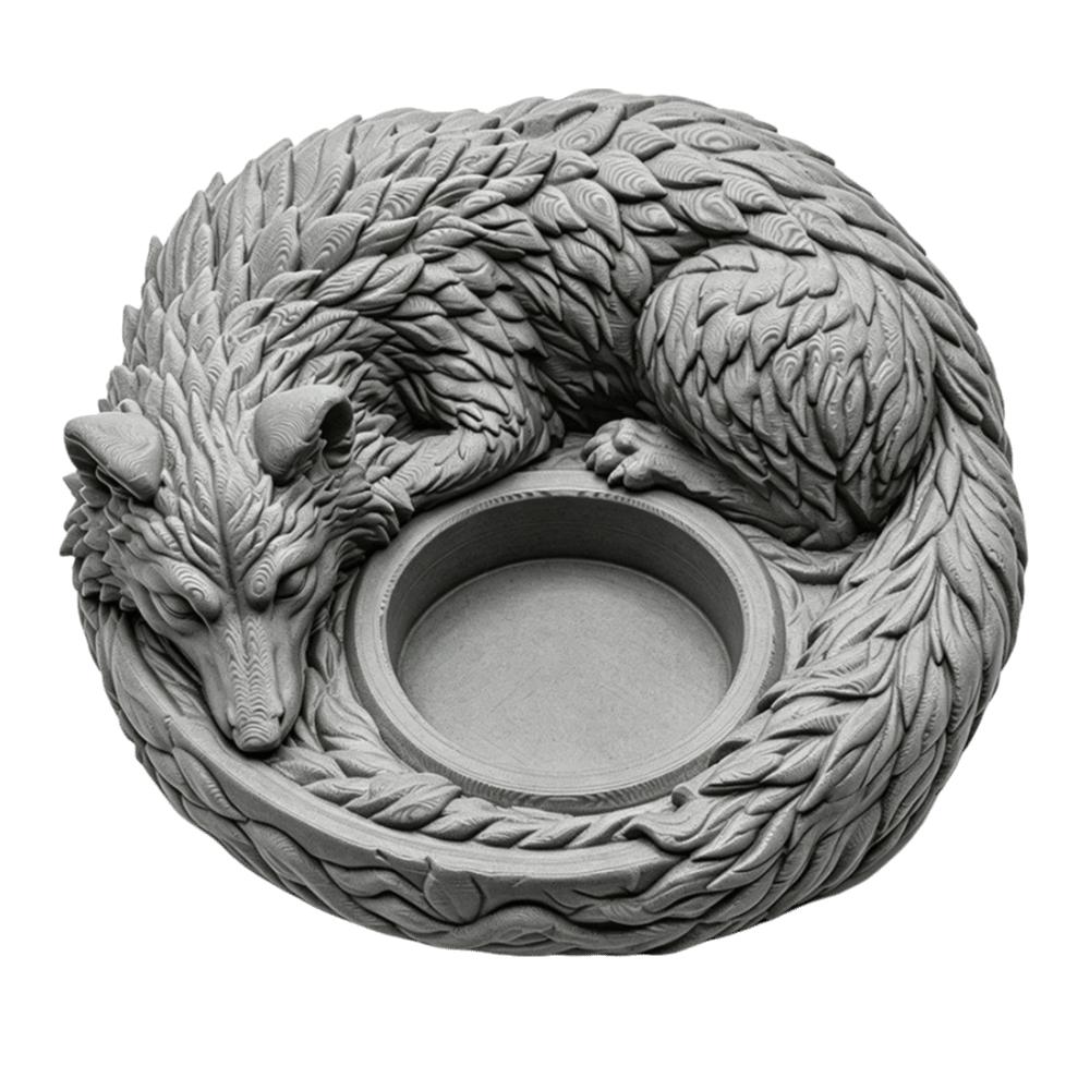 3D Printed Candle Holder Ornaments Ring Display Plate Sleeping Wolf Candlestick Entryway Decor