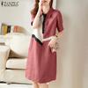 Women Casual Turn Down Collar Short Sleeve Shirt Dress