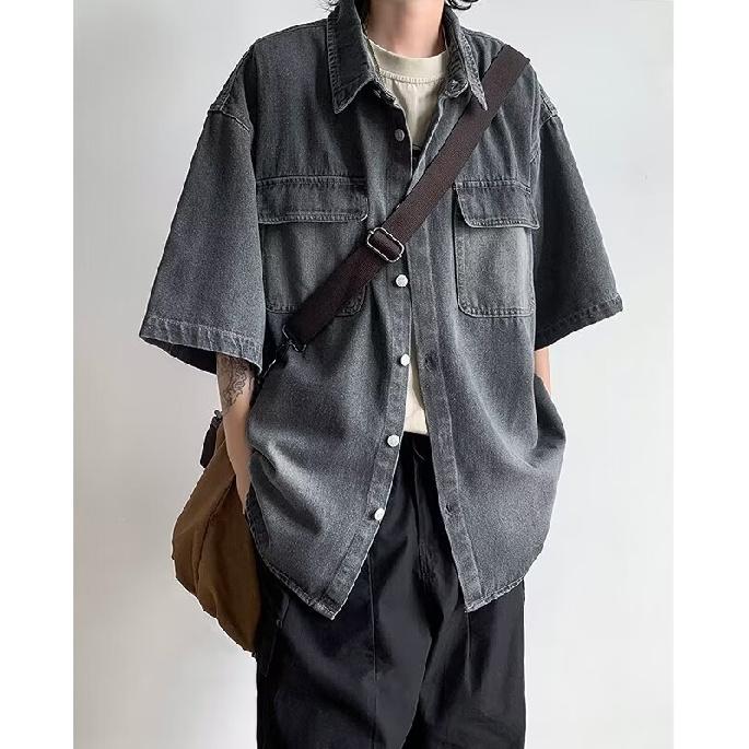 Летняя одежда мужская ретро повседневная рубашка студенческая свободная нишевая дизайнерская забавная новая мужская верхняя часть для ношения на открытом воздухе