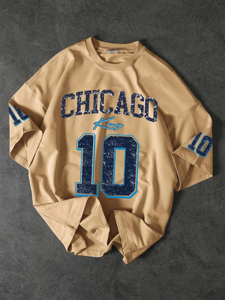 Men's Chicago 10 Retro Jersey Print T-shirt, Oversized Loose Fit Streetwear Tee, Casual Tops S-XXL