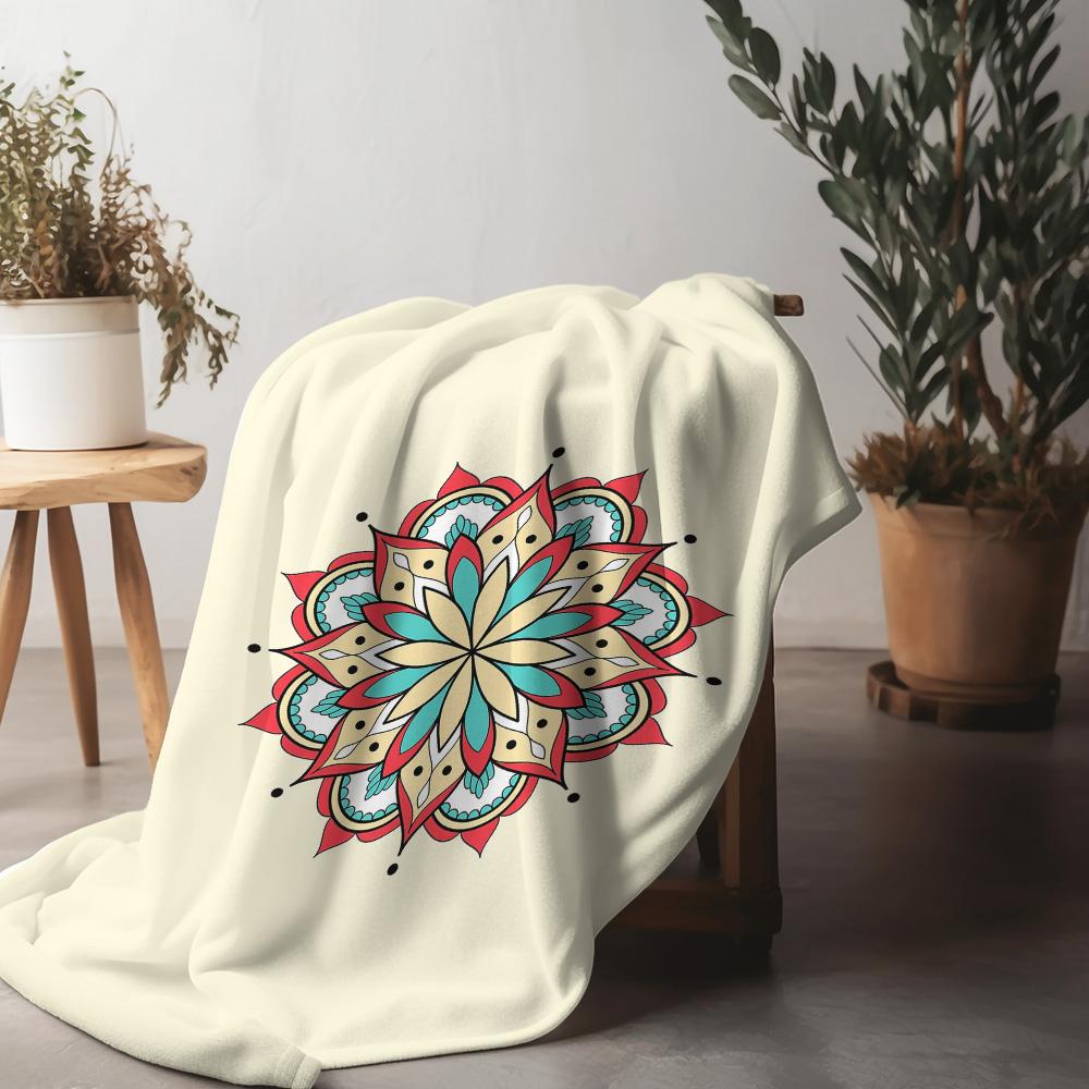 Bohemian mandala pattern Flannel printed blanket suitable for all seasons suitable for living room office sofa and travel
