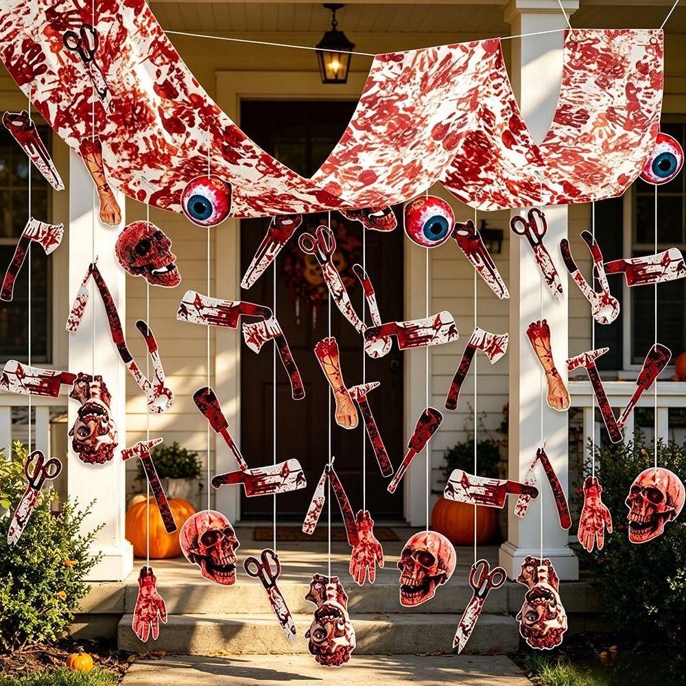 Reusable Halloween Hanging Decorations Pull Flag Design Halloween Wall Hanging Front Door