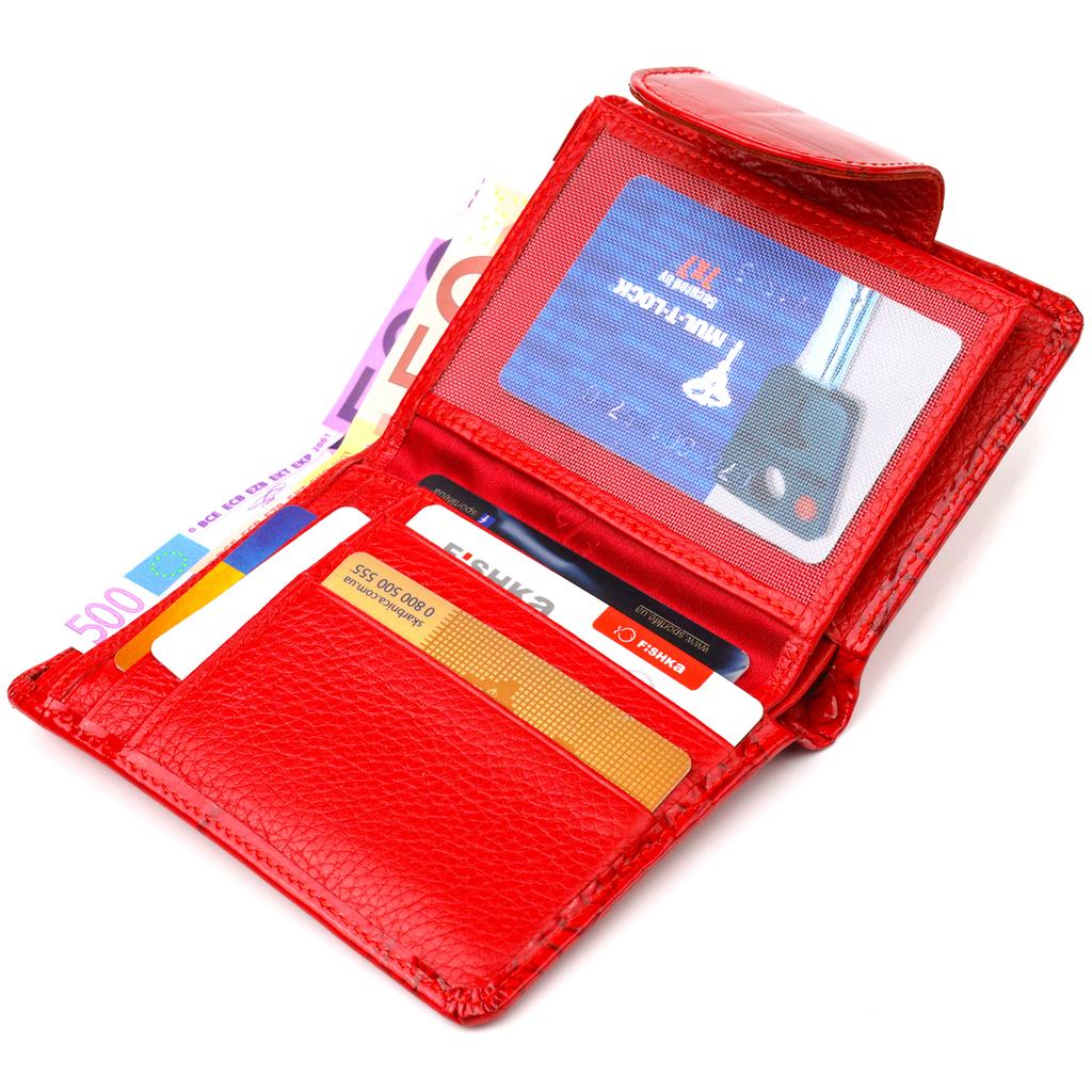 Лакированный вертикальный Женский кошелек из натуральной кожи с тиснением под крокодила CANPELLINI Wallet 21681 Красный