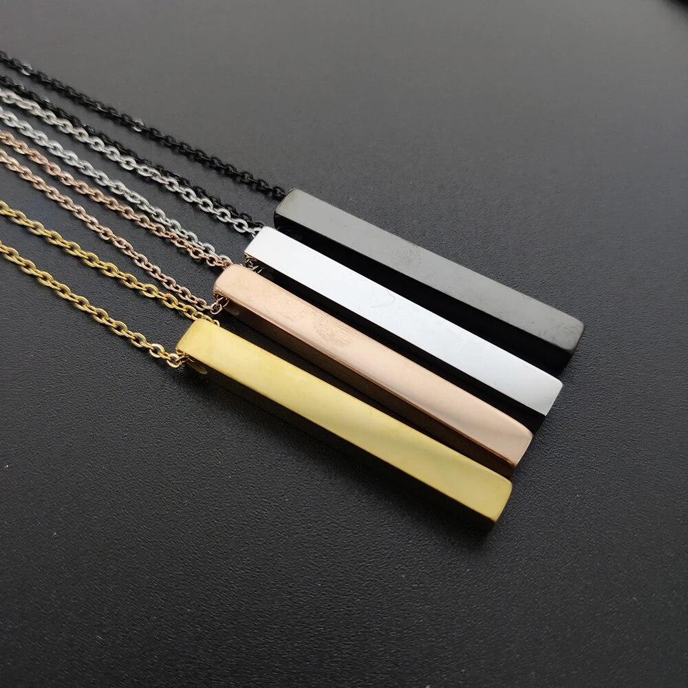 2023 Fashion Black Rectangle Pendant Necklace Men Collar Trendy Simple Stainless Steel Chain Women Necklace Jewelry Gift