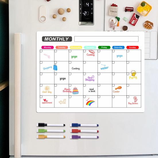 1 Set Magnetic Message Board Refrigerator Magnet Erasable Writing Surface Weekly Planner Kitchen