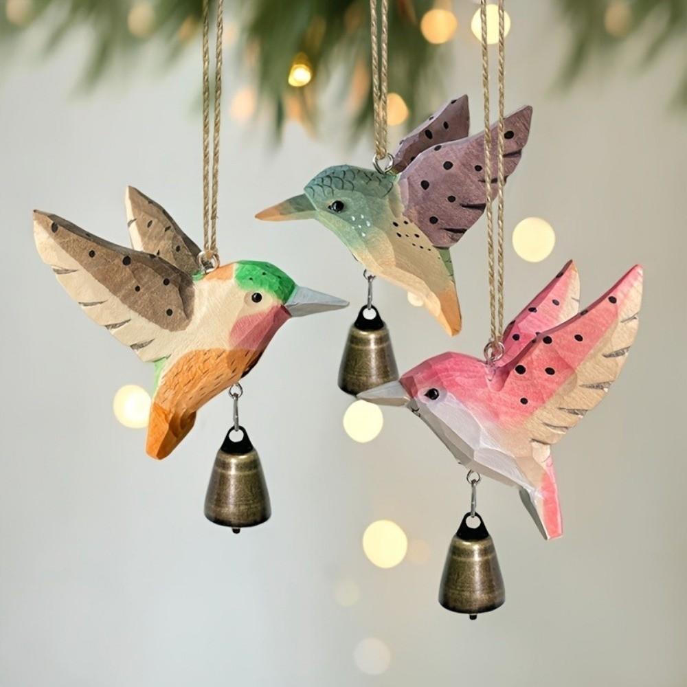 Home Decor Hummingbird Wind Chime Hanging Ornaments Wood Grain Bird Sculpture Christmas Decoration