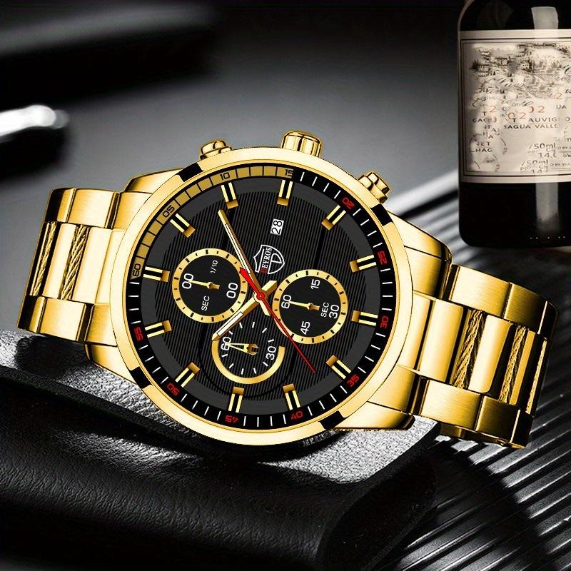 DEYROS Men's Fashion Watch Men's Business Date Quartz Watch Stainless Steel Men's Watches, Men's Gifts
