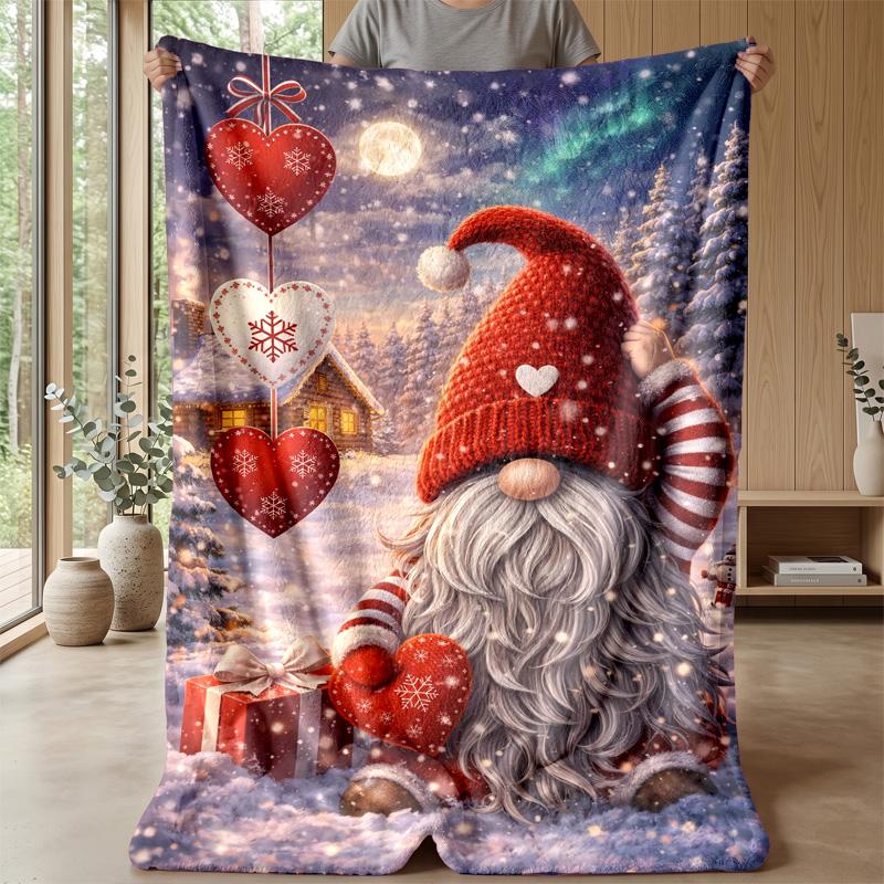 Christmas Gnome and Deer blanket Personalized Name Flannel Blanket Soft Cozy Plush Throw for Sofa Bed Lightweight Home Decor