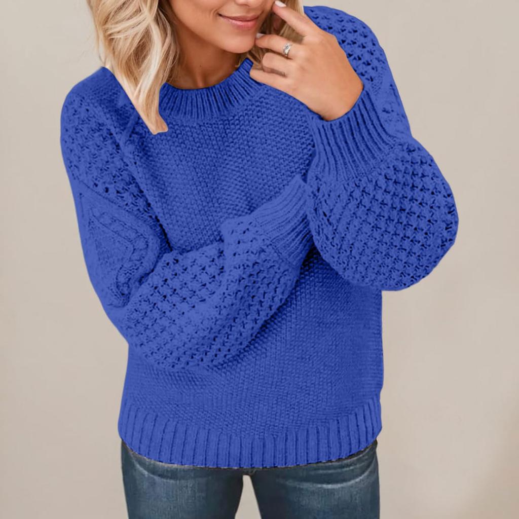 Women's Fashion Casual Round Neck Long Sleeve Cable Knit Sweater Top