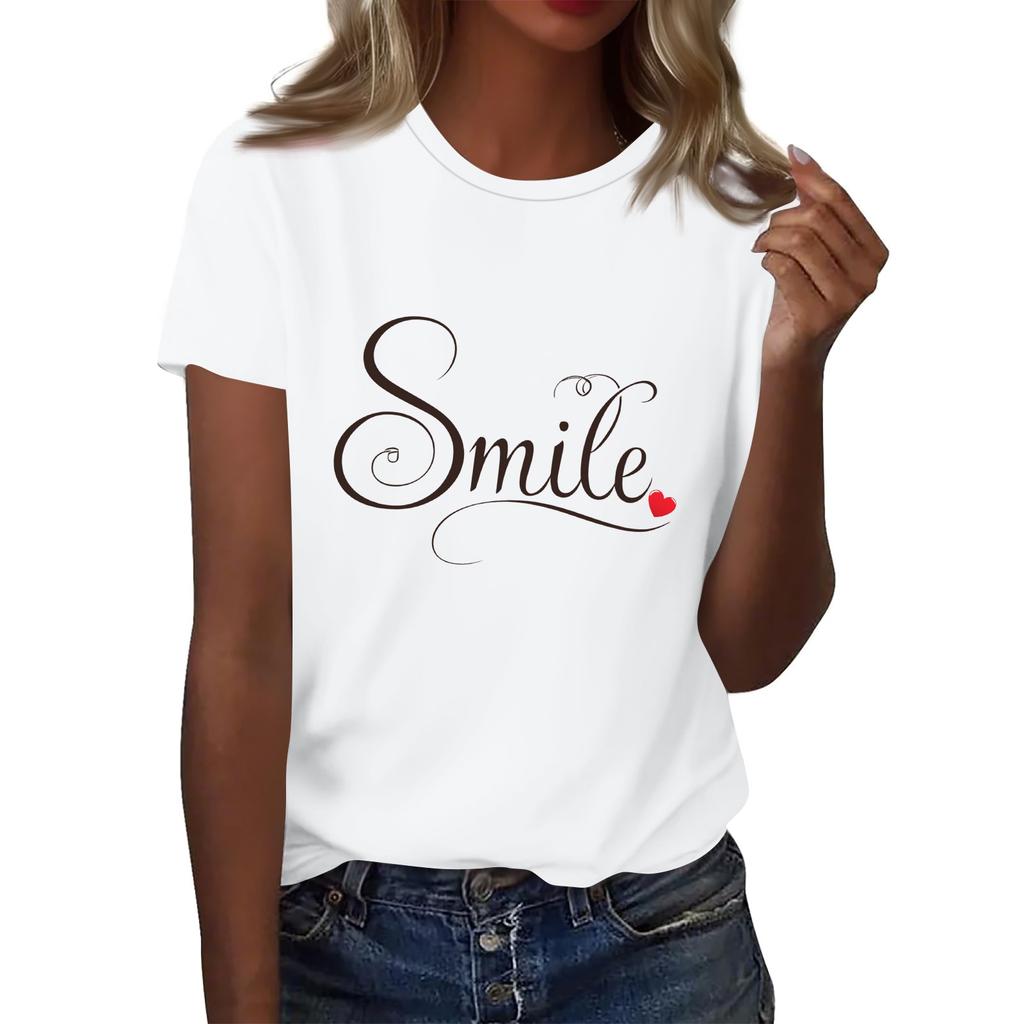 Женская футболка с круглым вырезом и коротким рукавом с принтом в виде буквы «улыбка»