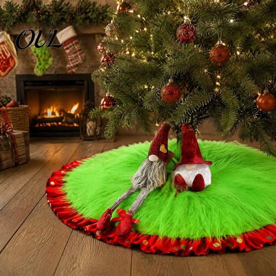 Large Tree Stand Cover Red Green Christmas Skirt, 36/48 Inch Thick Faux Fur Xmas Skirt Winter Holiday Party Supplies Mat, Furry Plush Round Carpet for