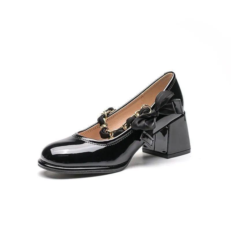 Туфли на толстом каблуке, женские, весна 2024, новые женские туфли Мэри Джейн из лакированной кожи, универсальные туфли на каблуке с неглубоким носком