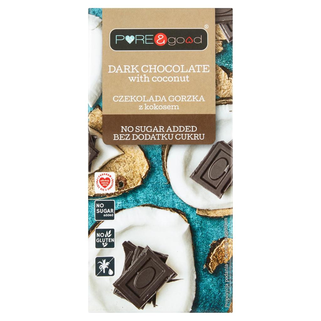 Dark Chocolate with Coconut, No Added Sugar, Gluten-Free, 75g - Pure&Good