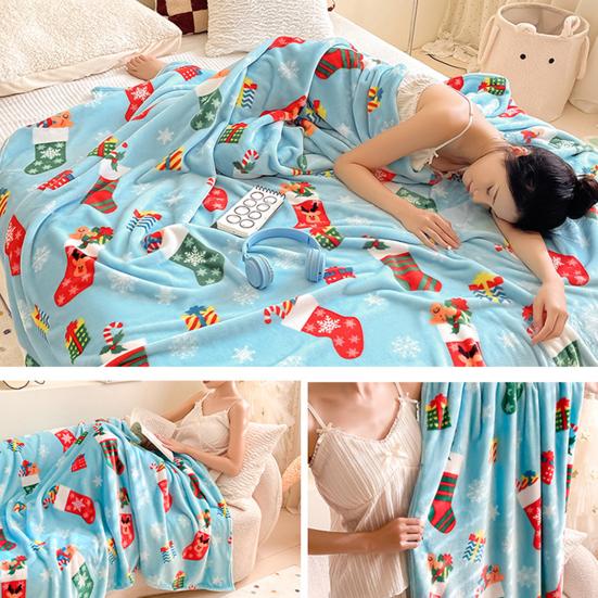 Christmas Throw Blanket Flannel Winter Holiday Bed Blanket Warm Fuzzy Plush Blanket Cozy Xmas Tree Stocking
