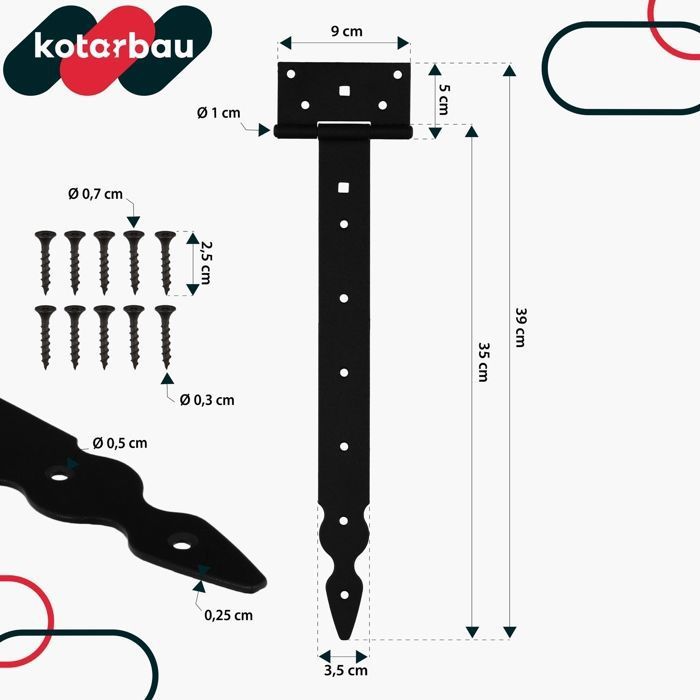 Charnières de porte - KOTARBAU - 350 mm - Acier galvanisé - Revêtement en poudre - 2pcs