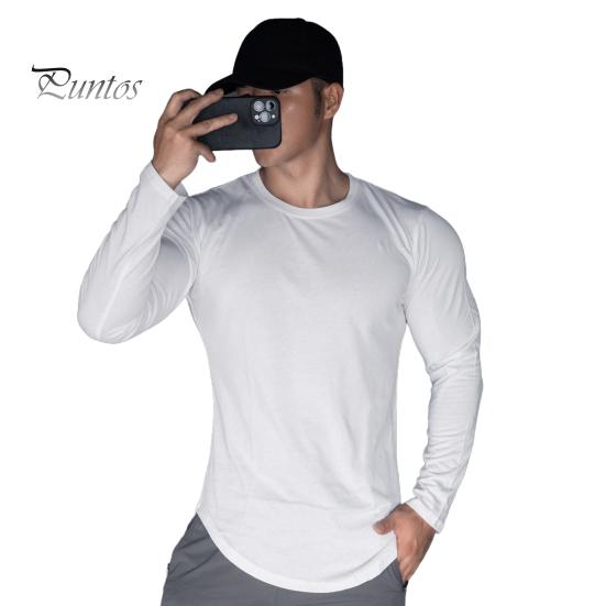 Весна Осень Мужской Топ Круглый Вырез Slim Fit Эластичный Средней Длины Футболка Длинные Рукава Пуловер Толстовка Для Дома Спортивный Тренажерный Зал Уличная Одежда