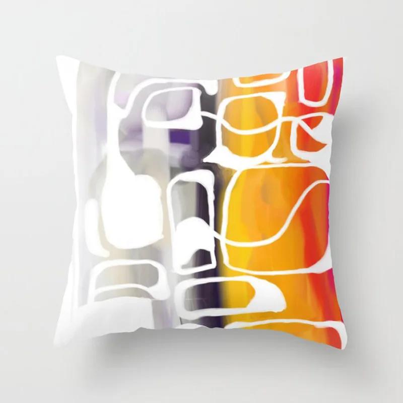 Car Sofa Cushion Cover Orange Geometric Pattern Print Square Pillowcase Home Decor