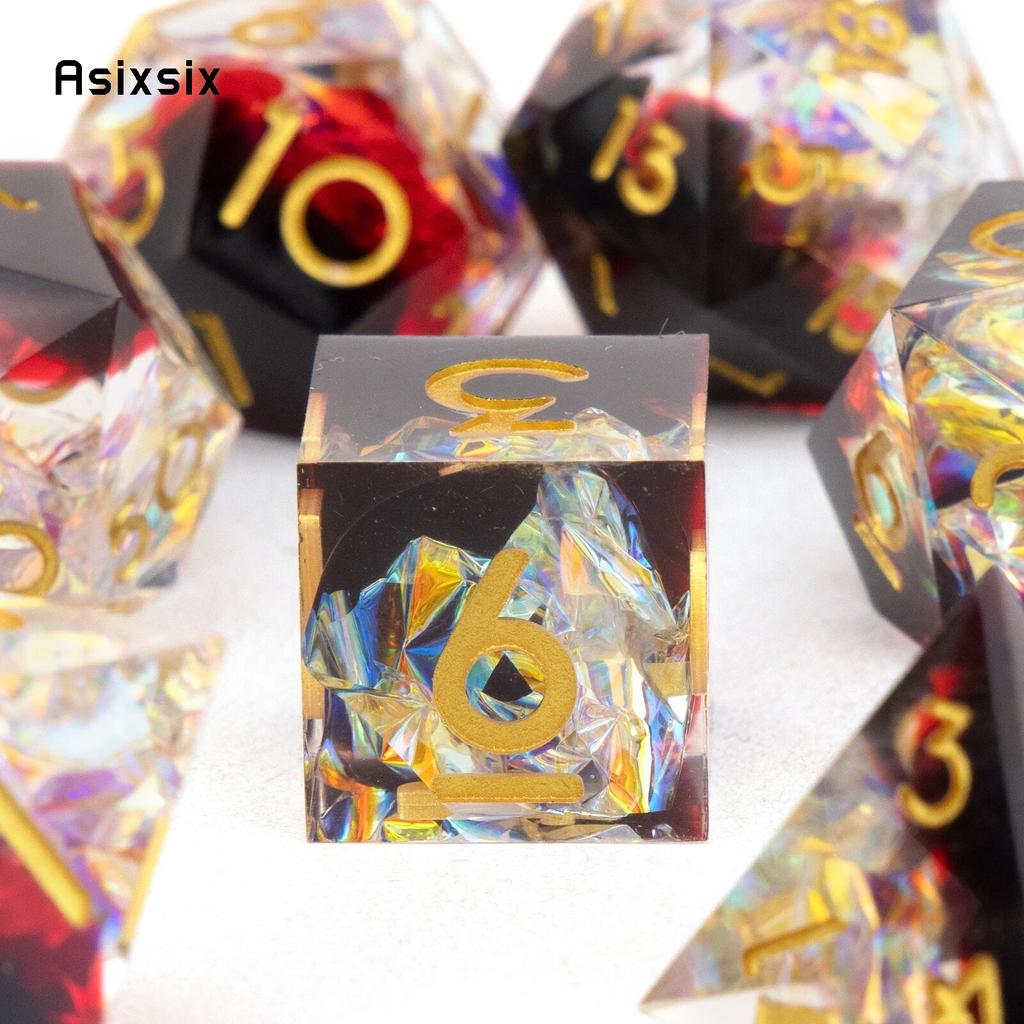 7 шт., черные, красные, желтые кубики с острыми краями, многогранные кубики из смолы, подходящие для ролевых ролевых игр, настольная игра