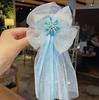 New Snow Princess Crown Hairpin Snowflake Bow Ribbon Hairpin Blue Crystal Girl Headdress Lace Embroidery Mesh Baby Hair Clips