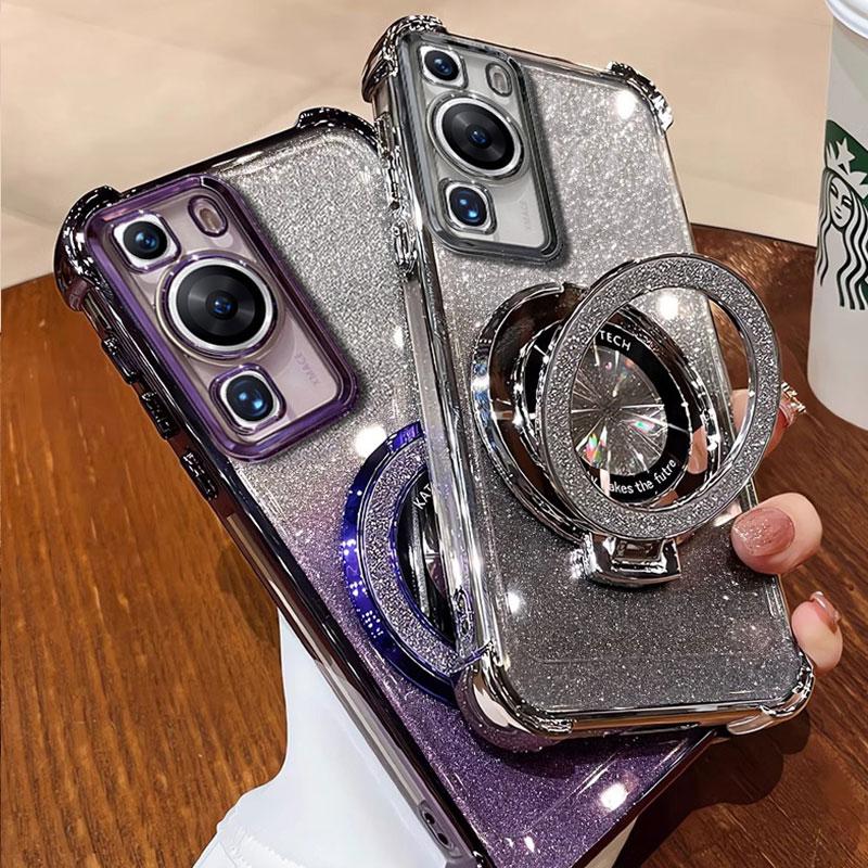 Чехол P 60 70, роскошный магнитный кронштейн, противоударный чехол для Huawei P60 P50 P40 P30 Pura70 pro Ultra, чехол с держателем, блестящий, с блестками