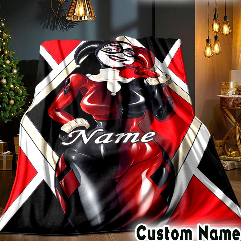 Custom Name Harley Card Throws Blanket Flannel Blankets for Couch Bed Gifts for Men Women Picnic blanket Christmas fan gifts