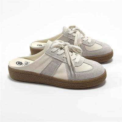 Женские туфли из вулканизированной кожи, дизайнерские тапочки Baotou Half Slipper, молодежные женские новые повседневные кроссовки на шнуровке Muffin, рабочая обувь