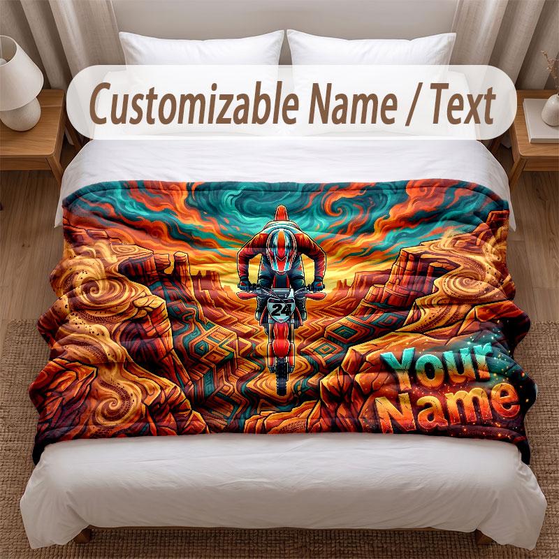 Motorcycle Biker Theme Soft Blanket Personalized Custom Name Text Print Warm Blanket Home Sofa Bedroom Decor
