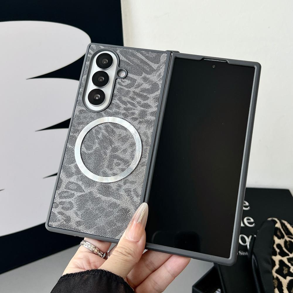 Роскошный кожаный чехол с леопардовым принтом и магнитом Magsafe для телефона Samsung Galaxy Z Fold 7 6 5 4 Fold7 ZFold7 Ударопрочный чехол