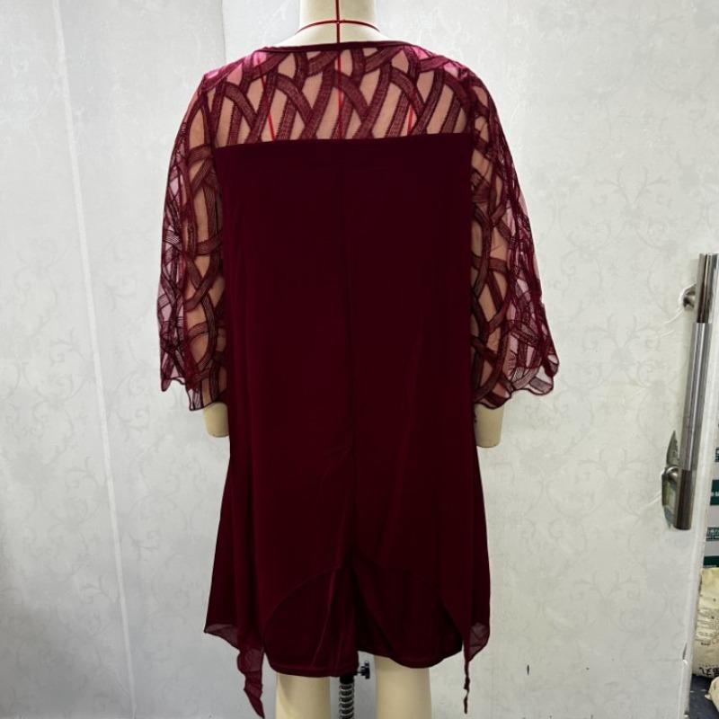 Модное кружевное пэчворк нестандартное свободное шифоновое платье для женщин, однотонное летнее платье больших размеров, женское элегантное повседневное платье с рукавом три четверти 25945