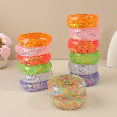 New Fashionable Exaggerated Round Geometric Resin Glitter Bracelet Creative Star Heart Multi-Color Wristband