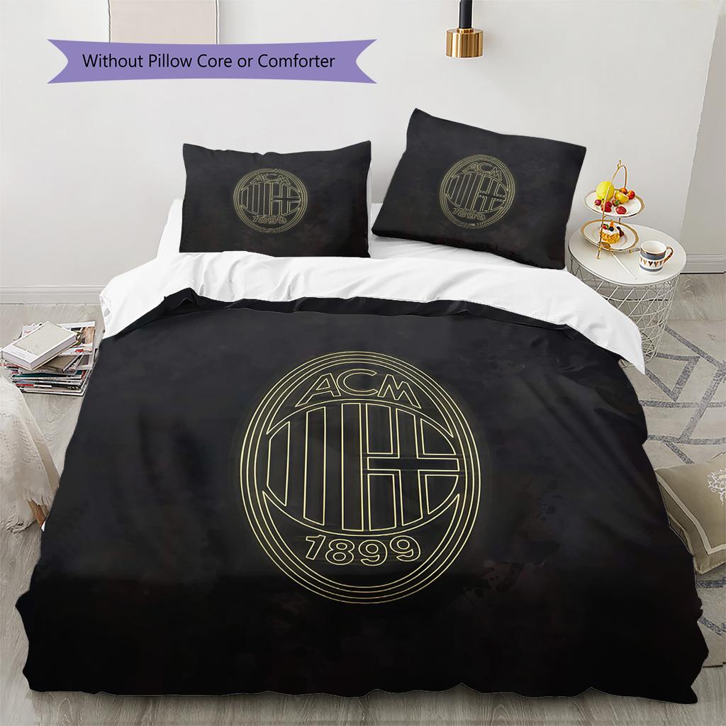 Associazione Calcio Milan Pattern Bedding Quilt Set Home Decoration Gift (1 * duvet cover + 2 * pillowcase without core)