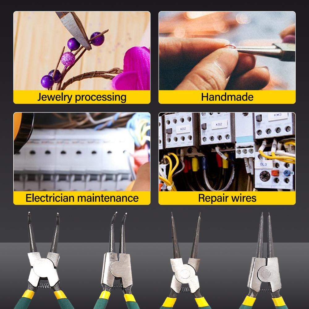 4Pcs Snap Ring Pliers Set Portable Inner Outer 7" Retaining Circlip Pliers Carbon Steel Multifunctional for Hand Remover Tool