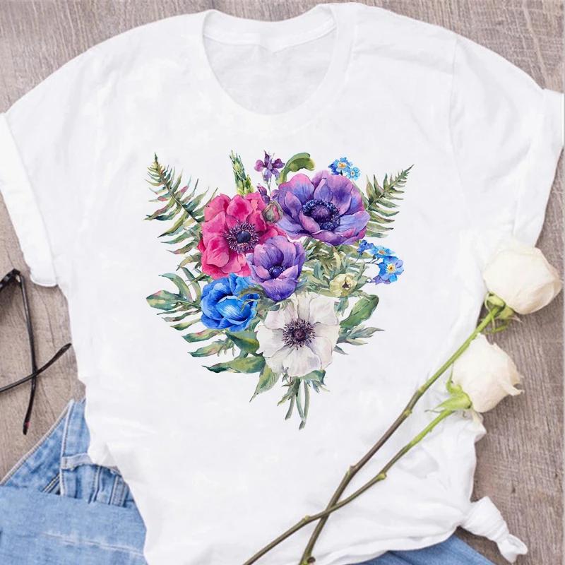 Red Rose Print Women T Shirt Summershort Sleeved Round Neck Harajuku Korean Style Graphic Tops Kawaii Female T-shirt Tops