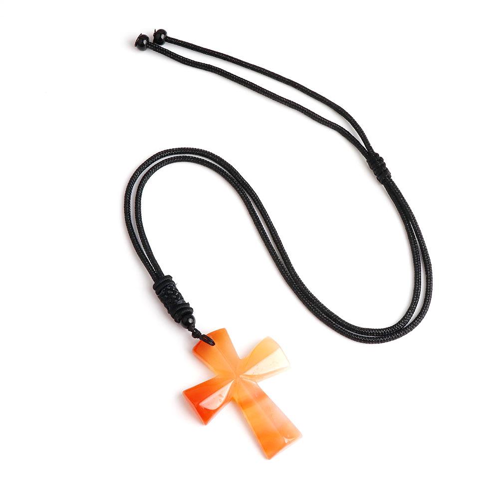 Ожерелье с крестом из агата - полудрагоценный камень, рождественский подарок, цепочка для свитера