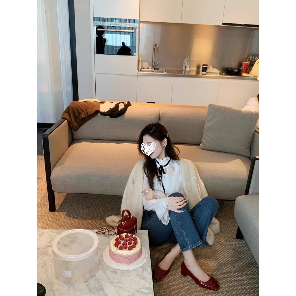 Xiaoxiangfeng Pedal Classic Square Buckle Nude Thick Heel High Heels Square Head Elegant Temperament High Heel Single Shoes Women's Spring