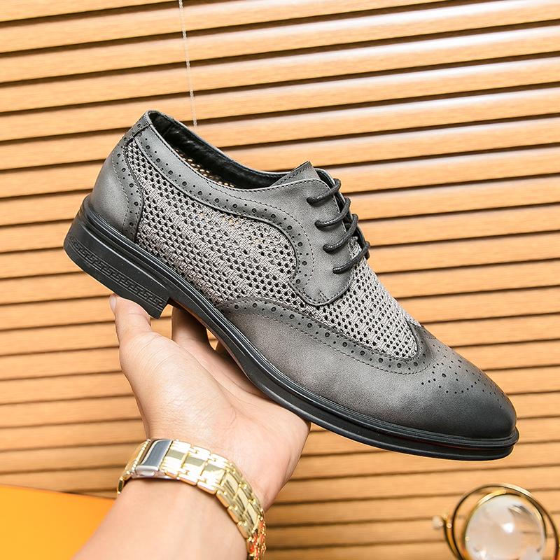 Fashion New Men's Fashion Breathable Air Mesh Patchwork Lace Up Oxford Leather Shoes Wedding Prom Homecoming Footwear Zapatos Hombre