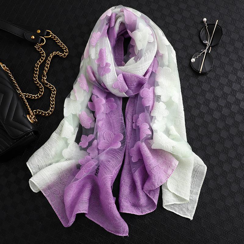 Women's Spring and Autumn Elegant Atmosphere Sunscreen Silk Scarf Long Beautiful Gradient Color Shawl