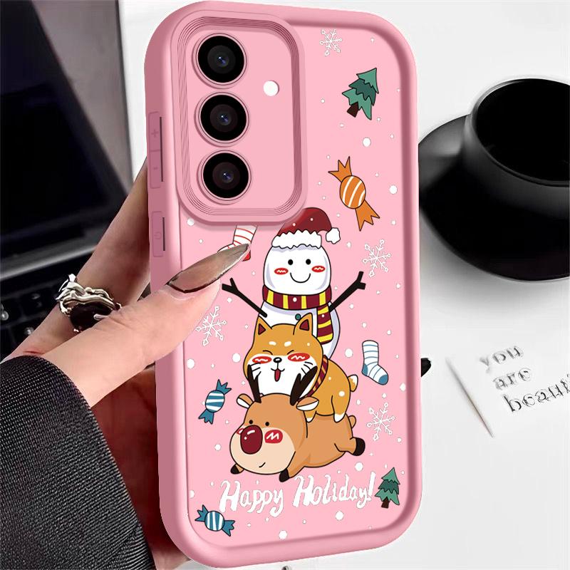 Чехол с рисунком оленя для Samsung S24 S23 S22 Ultra S21 Plus S20 FE A55 A35 A54 A53 A52 A34 A15 A14, противоударный мягкий чехол для телефона со снеговиком