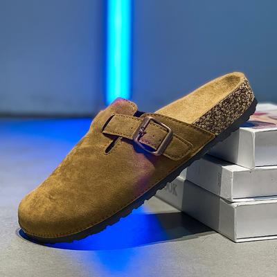 Модные летние женские ленивые тапочки для улицы, замшевые тапочки на пробковой подошве, домашние туфли на плоской подошве для помещения, коричневые слипоны, дизайнерская повседневная обувь