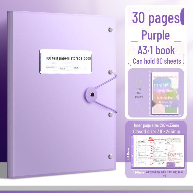 Прозрачная папка-книга для хранения формата А3/А4 - 20/30/60 страниц, утолщенный дизайн для бумаг и фотографий