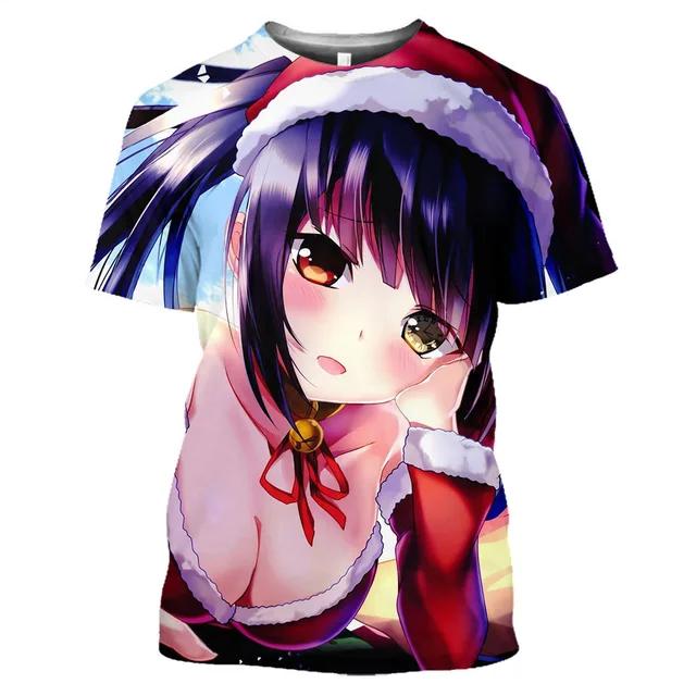 Футболка с рисунком манги Date A Live Tokisaki Kurumi Sexy Girls Otaku, футболка с коротким рукавом в стиле аниме Harajuku для мужчин, топы и футболки