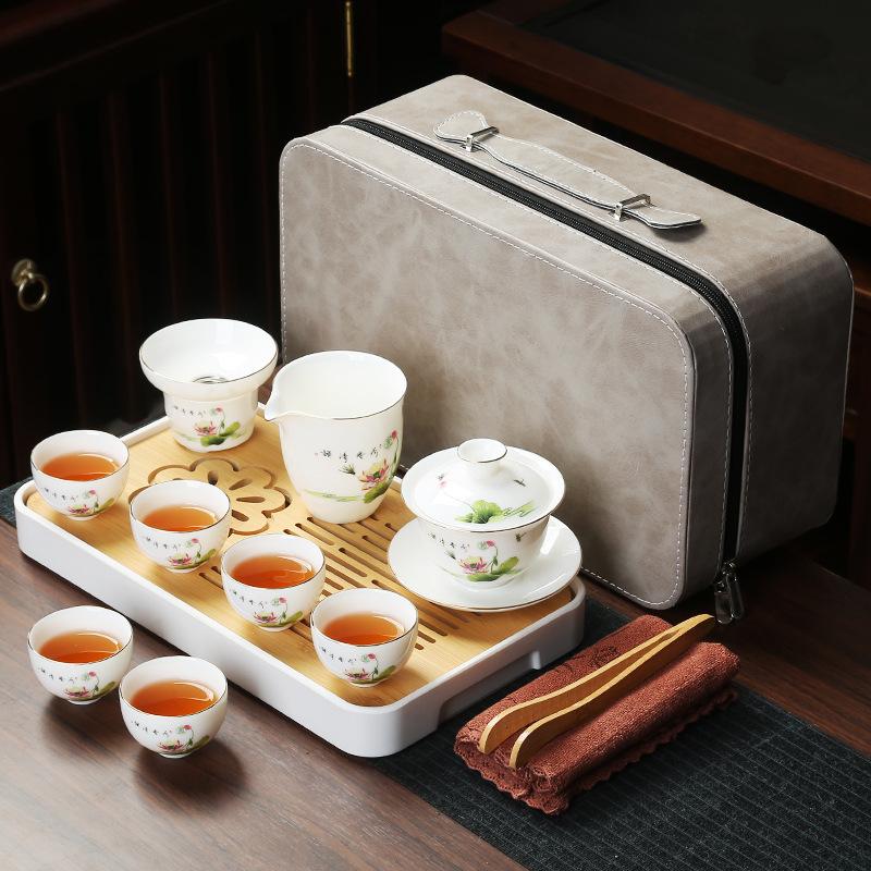 Business Bank Company Corporate Festival High-end Gift Set Suet Jade Porcelain Travel Tea Set