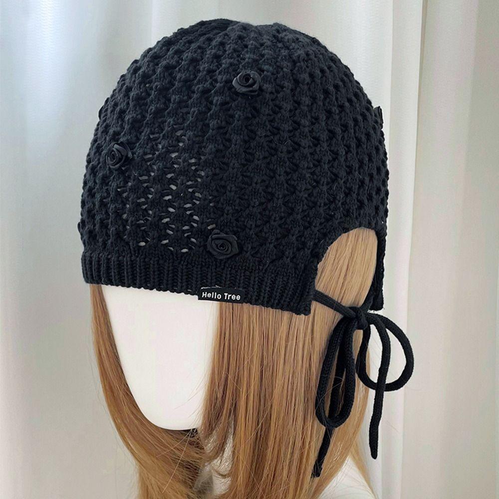 Hollowed Out Knitted Hat Casual Sun Visor Breathable Beret Cap for Women