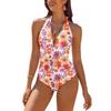 2025 Sexy Deep V European & American Print Tie-Up Halter Bikini Swimsuit