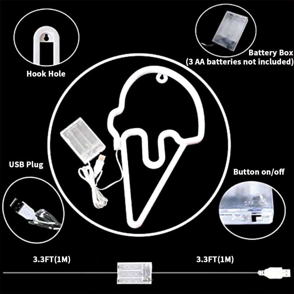 Неоновая вывеска «Мороженое» со светодиодной подсветкой, Питание от батареек или USB, Светящиеся неоновые вывески, Для KTV, паба, бара, вечеринки, украшения для дома, спальни, эстетичные подарки на день рождения